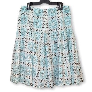 Jones New York A-Line Midi Skirt Womens Size 10 Aqua Blue Brown Cotton Boho